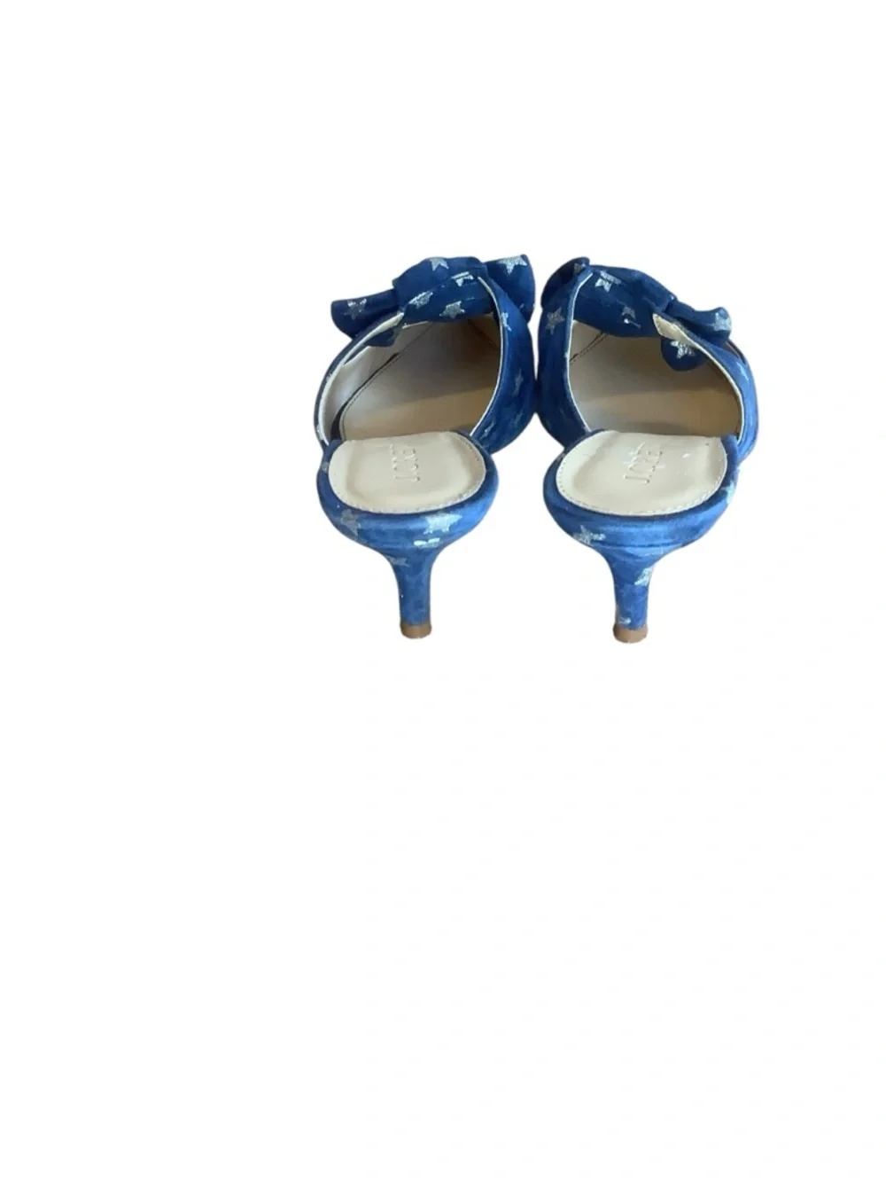 J.Crew Blue Star Print Suede Mules Kitten Heel Slip On Size 6.5